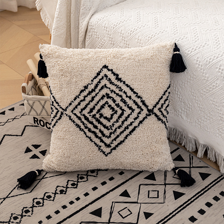 Federa per cuscino ricamata geometrica trapuntata Federa per cuscino a forma di diamante nordico Federa per cuscino a forma di vita_voghion.com