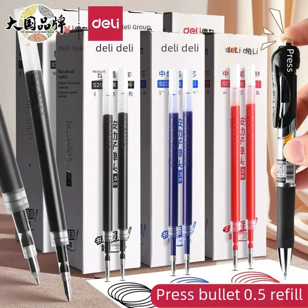 Deli S206 push-type refill Black Blue Red 0.5mm bullet matching S01/S08 thick refill