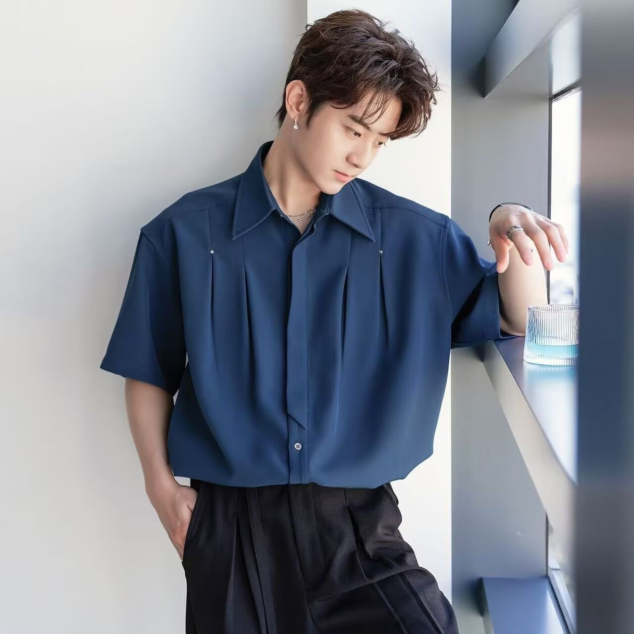 2025 New Summer Men's Fashion Brand Fashionable Versatile Elegant High-End Short-Sleeved Shirts Simple Design Tops