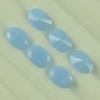 供耐高温椭圆旦形欧泊蓝色纳米合成宝石 蛋形半透明蓝蛋戒面裸石