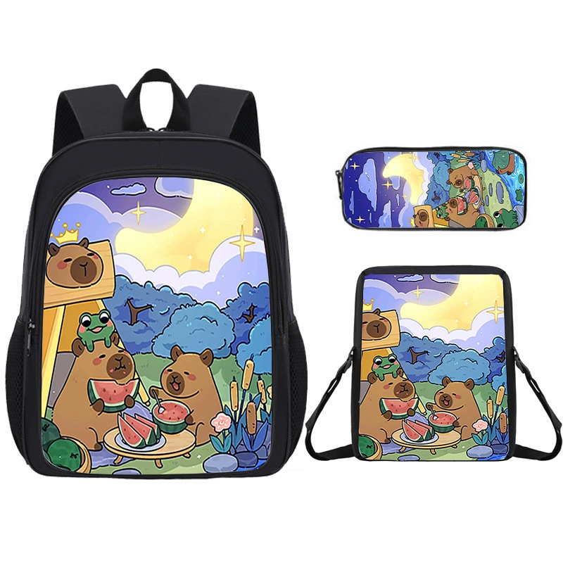 Cartoon capacious school bag for students, double-layer backpack, pencil case, new collection