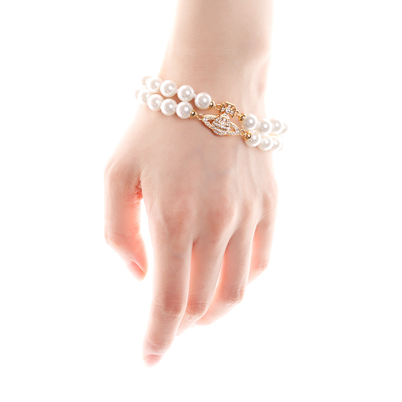 同款双层珍珠手链欧美ins高级设计感女生薇薇安同款星球手链批发