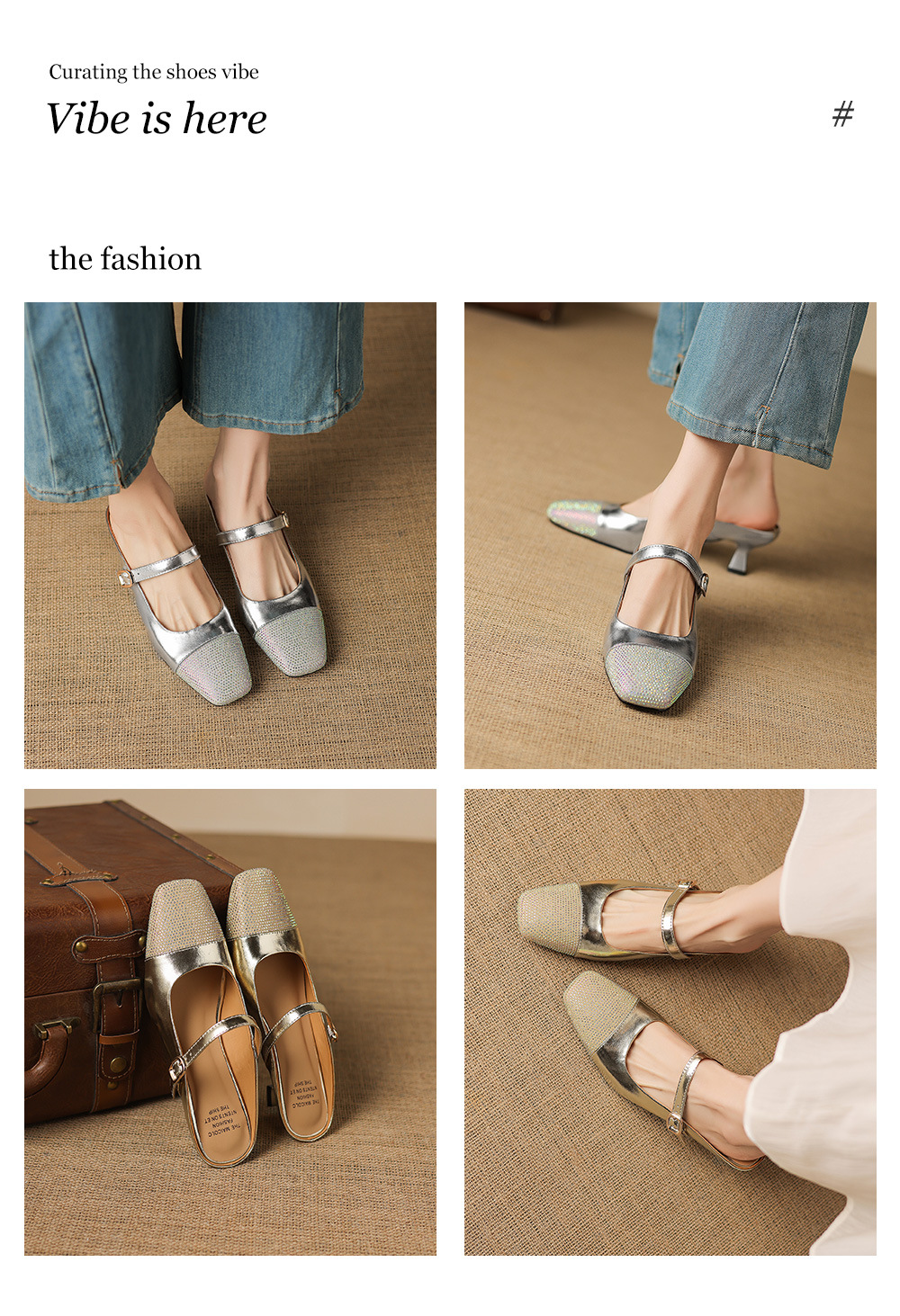 Sandal nữ mũi vuông bít mũi hở gót, gót 5 cm, phong cách tiểu hương — màu vàng chi tiết 2