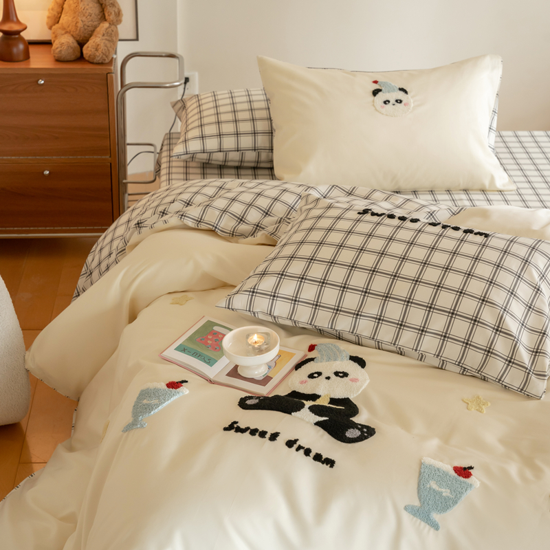 100支全棉贡缎长绒棉四件套卡通毛巾绣可爱少女心100%纯棉三件套