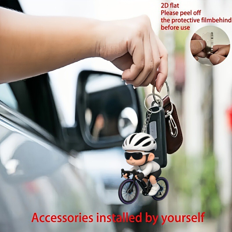 Cross-Border Popular Flat Acrylic Pendant Keychain Cute Cyclist Design Key Ring Christmas Gift Cross-Border Popular Flat Acrylic Pendant Keychain Cute Cyclist Design Key Ring Christmas Gift