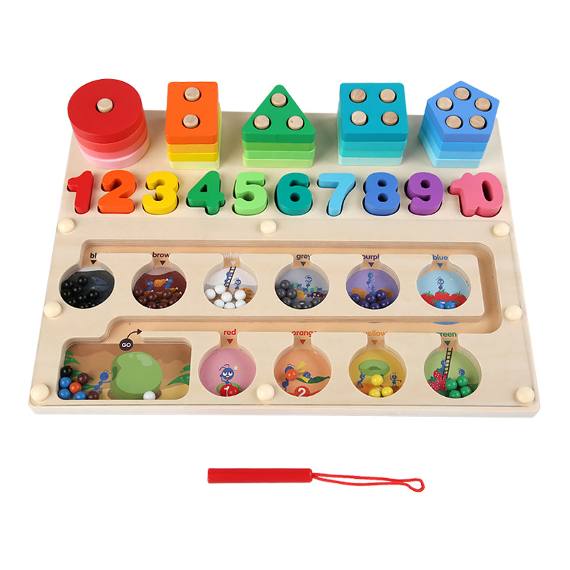 Madera DE LOS NIÑOS conteo magnético color clasificación conjunto columna bloques construcción logarítmica laberinto caminar juguetes educativos