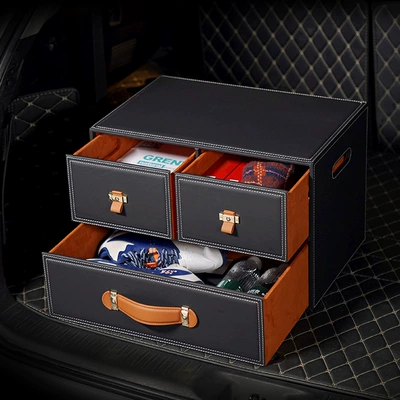 Small size Smiley car storage box drawer-type car trunk storage box leather organizing storage supplies (Car storage bag/box) - black-smiley-small-cabinet-2416