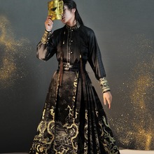 马面裙黑金色国风大典衬衫三星堆汉服元素新中式男女古风马面裙