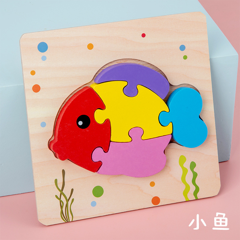 Simulación de madera de dibujos animados vehículo animal rompecabezas educación temprana bloques de construcción niños bebé cognición rompecabezas tridimensional al por mayor