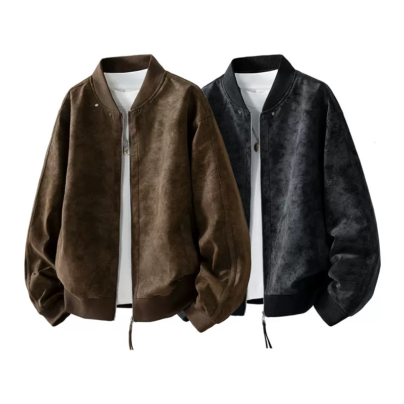 2025秋季夹克外套男休闲外套情侣款潮牌宽松百搭绒感立领夹克