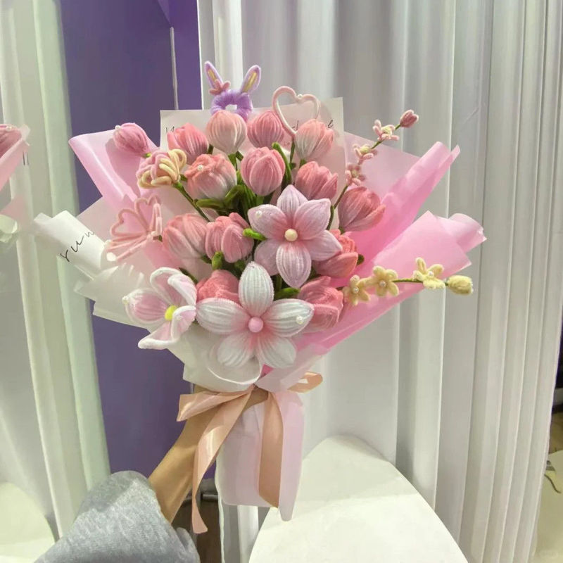 520情人节加密扭扭棒郁金香手工diy材料包自制送女友闺蜜玫瑰花束|undefined