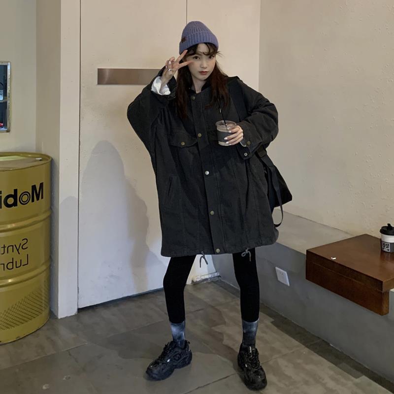 百变宽松复古工装外套春季2021新款韩版中长款长袖开衫风衣女|ms