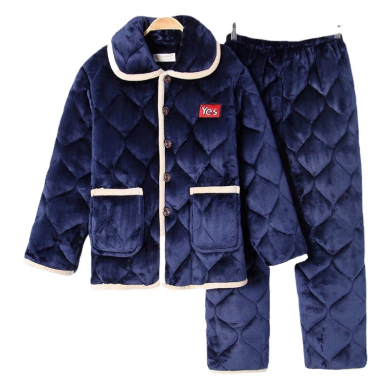 Зимняя Мужская стеганая Пижама, фланелевая трехслойная стеганая утолщенная теплая Пижама для среднего и пожилого возраста, костюм, домашняя одежда