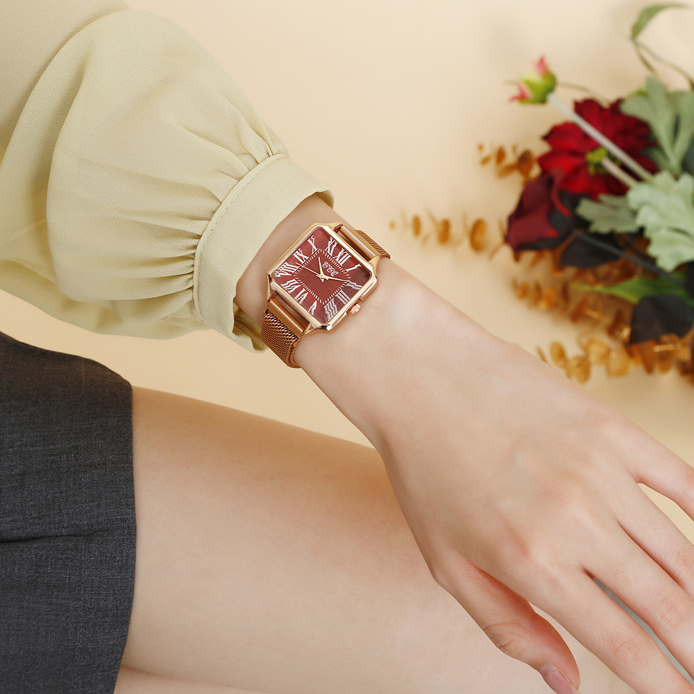 New Roman numeral square dial with simple and thin strap, trendy internet celebrity small shop quartz women's watch_voghion.com