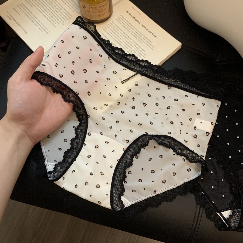 Leopard Print Ultra-Thin Sexy Panties for Women, French Style Pure Desire Mid-Waist Plaid Floral Girl's Ice Silk Seamless Panties