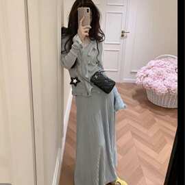 早春穿搭一整套新款法式气质感绝美开衫裙子两件套装