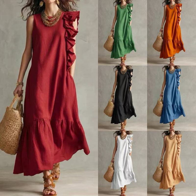 2026 European and American Cross-Border Foreign Trade Independent Site Amazon New Style Irregular Ruffled Sleeveless Women's Dress