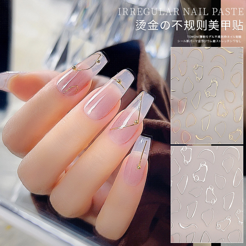 Pegatinas de uñas de Bohemia simple giling láser irregular frontera hueco pegatinas de uñas estilo duro fino