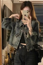 复古小个子牛仔外套女短款2023年秋装新款洋气设计感牛仔夹克上衣