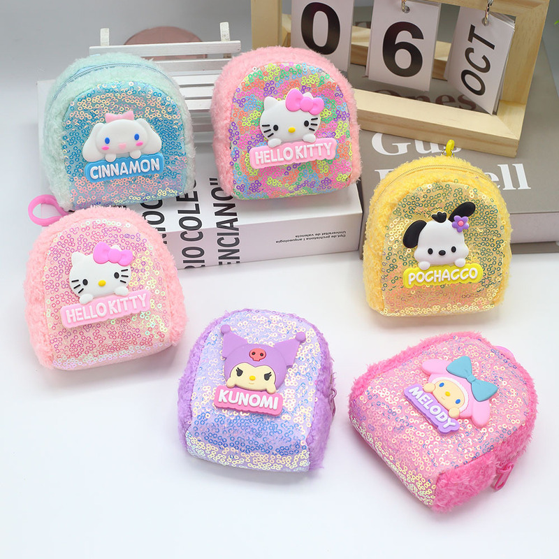 New Colorful Sequin Coin Purse Cartoon Cute Mini Children Plush Small Bag Keychain Pendant Headset Storage