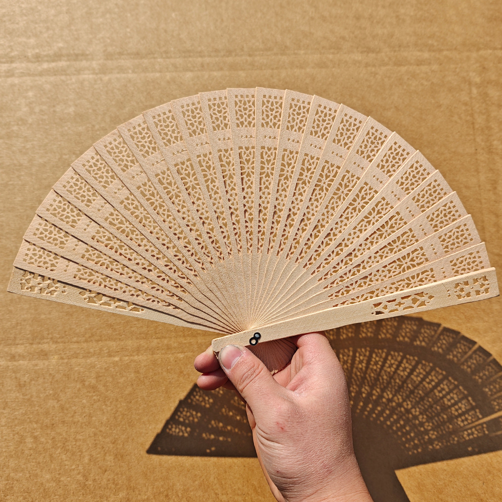 8 pulgadas en stock, ventilador de madera de perfume completo, delfines, lunas y estrellas, panal de abeja, ventilador de madera hueco, ventilador de regalo de boda