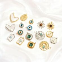 欧美不锈钢18K真金电镀个性气质蝴蝶结爱心挂件吊坠女DIY饰品配件