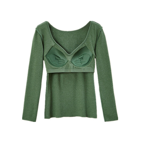 Autumn and winter German velvet thermal underwear women's inner wear and outer wear with chest pad integrated plus velvet thickened slim large size bottoming shirt
