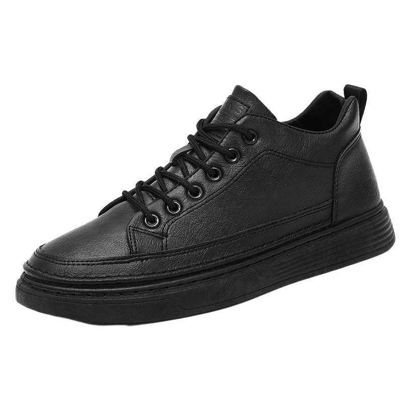 Winter men's shoes fleece-lined chef shoes men's Korean-style versatile non-slip black leather shoes casual thick warm cotton shoes men