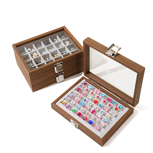 Walnut Wood Pattern Dustproof Cover Jewelry Box Bracelet Necklace Ring Earring Necklace Box Jewelry Storage Box