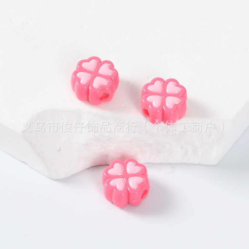 亚克力双拼实色四叶草散珠儿童DIY手工发饰手机链配件串珠花朵|undefined