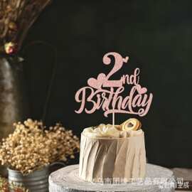 新款现货1245周岁粉色生日数字蛋糕装饰插牌生日烘焙装饰派对装饰