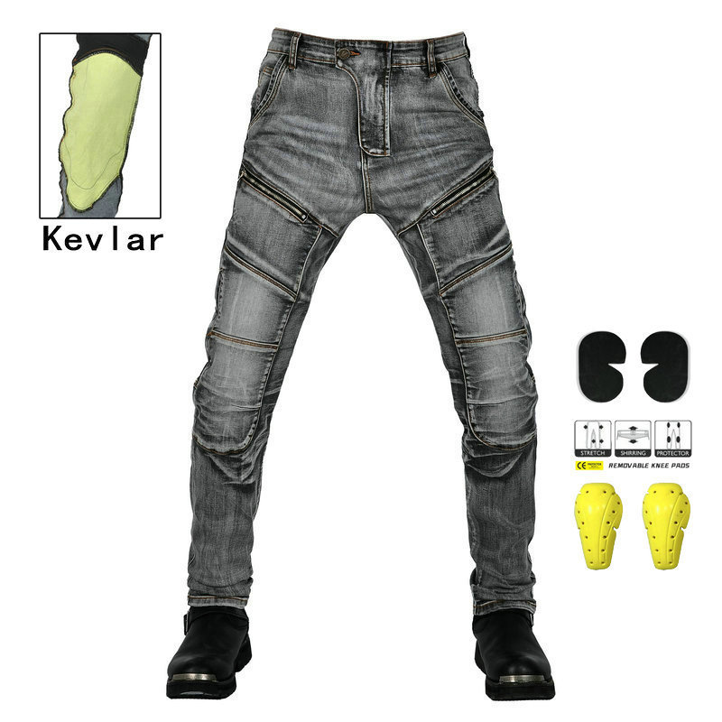 Motorcycle Riding Jeans Retro Casual Anti-fall Pants Kevlar Motorcycle Tear-resistant Washed Stretch Pants