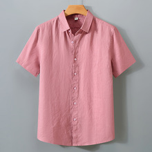 935纯亚麻料短袖衬衫男士日系复古棉麻布上衣服夏季薄款休闲衬衣