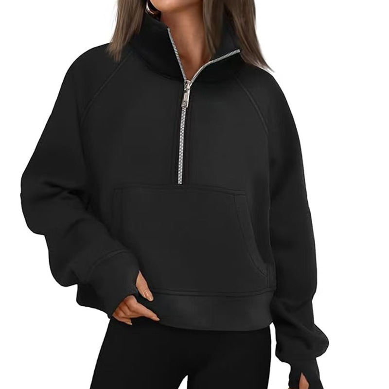 2026 Cross-Border Foreign Trade Women's Fleece Sweatshirt Amazon Half-Zip Shirt with Stand Collar, Drop Shoulder Sleeves, and Thumb Holes 2026 Cross-Border Foreign Trade Women's Fleece Sweatshirt Amazon Half-Zip Shirt with Stand Collar, Drop Shoulder Sleeves, and Thumb Holes