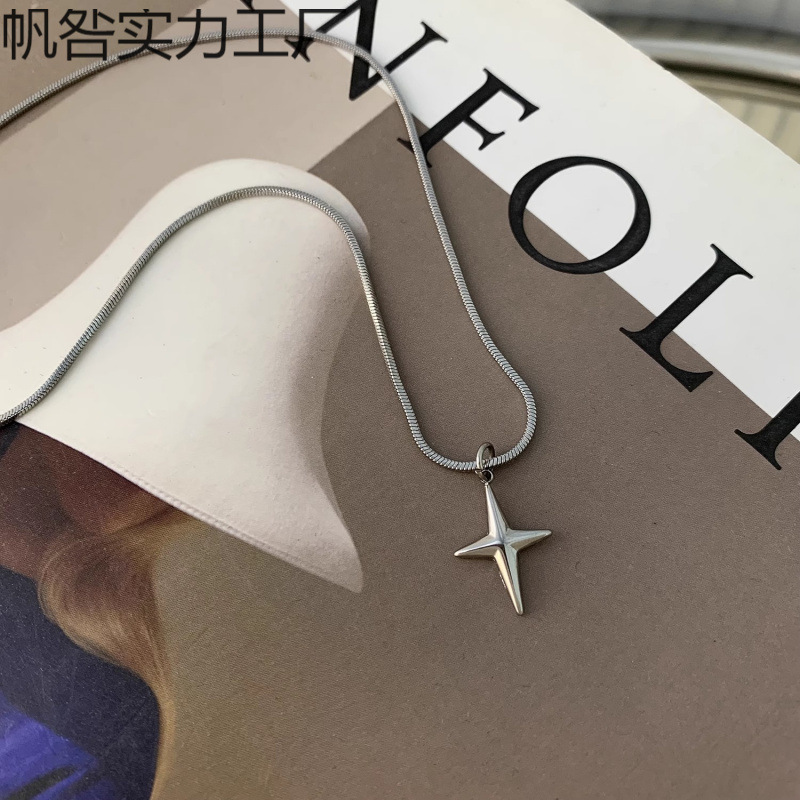高级百搭锁骨链十字架项链时尚蛇骨锁骨链冷淡风吊坠项链芒星颈链