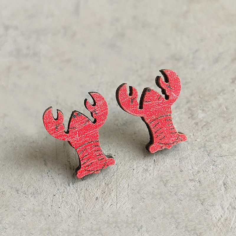 1 Pair Cute Fox Lobster Wood Ear Studs display picture 4