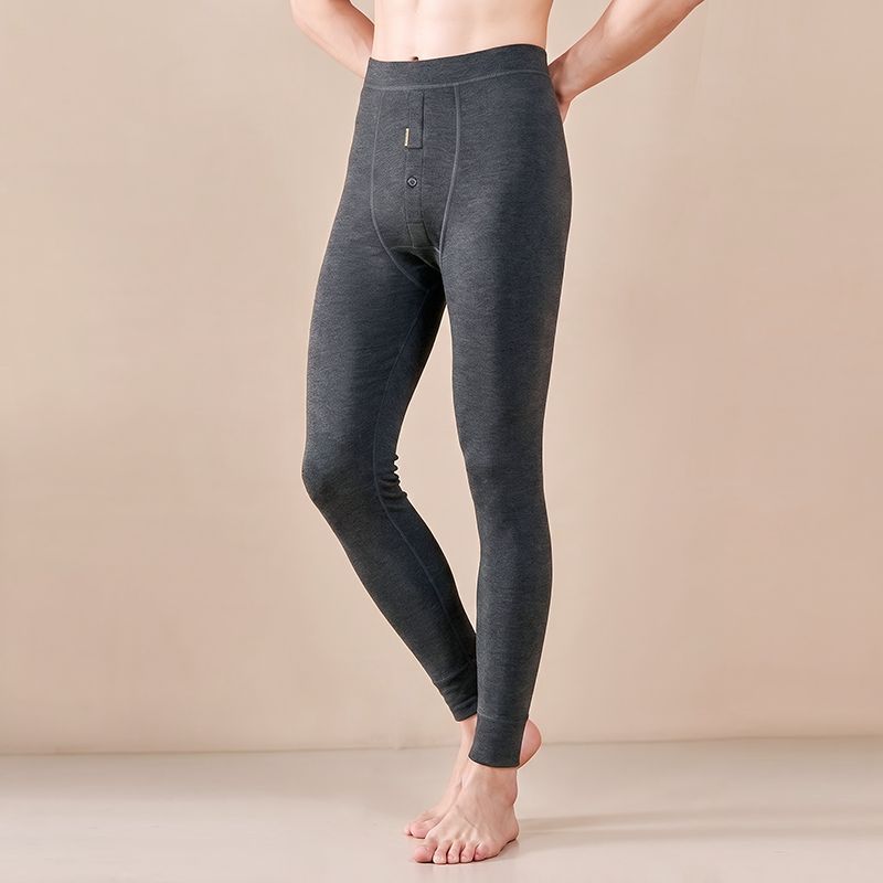 Cross-border men's winter thermal pants, high-waisted, fleece-lined, thickened, and cold-resistant base layer pants for middle-aged and elderly men, wholesale from export manufacturers