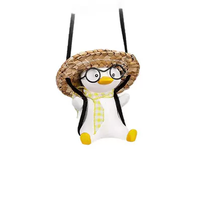 Duck Internet Celebrity Duck Car – Car hanging - straw-hat-yellow-scarf-black-frame-mirror