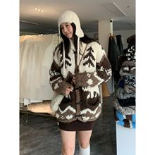 SROOM十三行 羊毛混纺纯手工编织雪花季氛围保暖防寒针织开衫毛衣