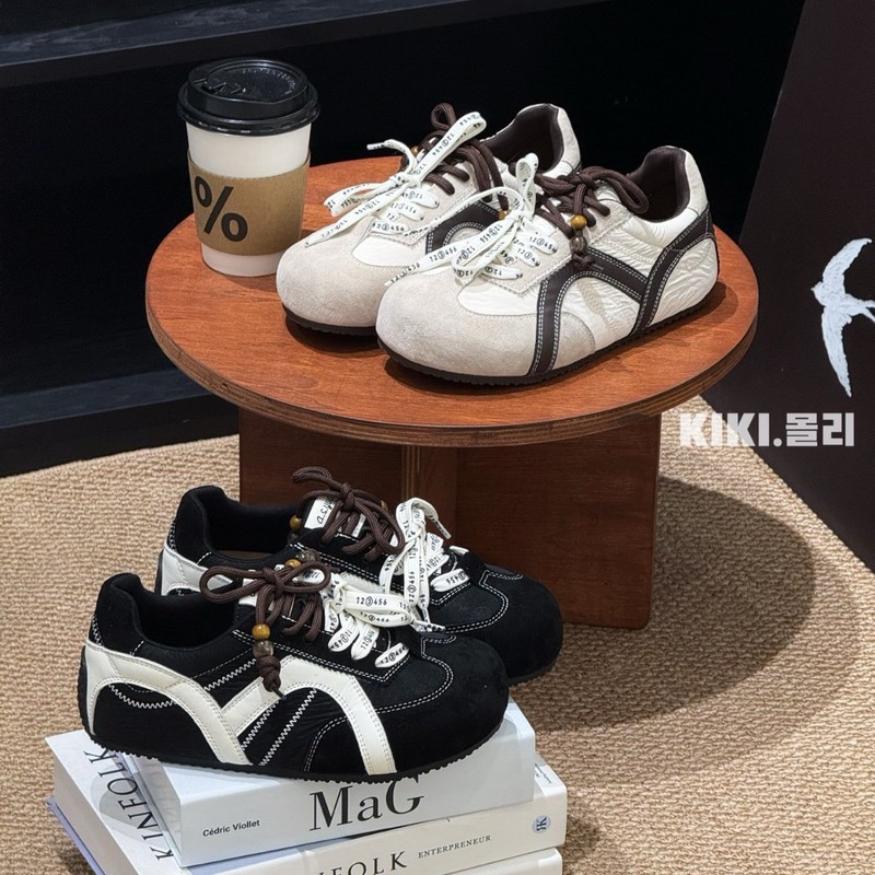 超软厚底潮流德训鞋女2025秋新款丑萌双鞋带串珠内增高休闲运动鞋|undefined