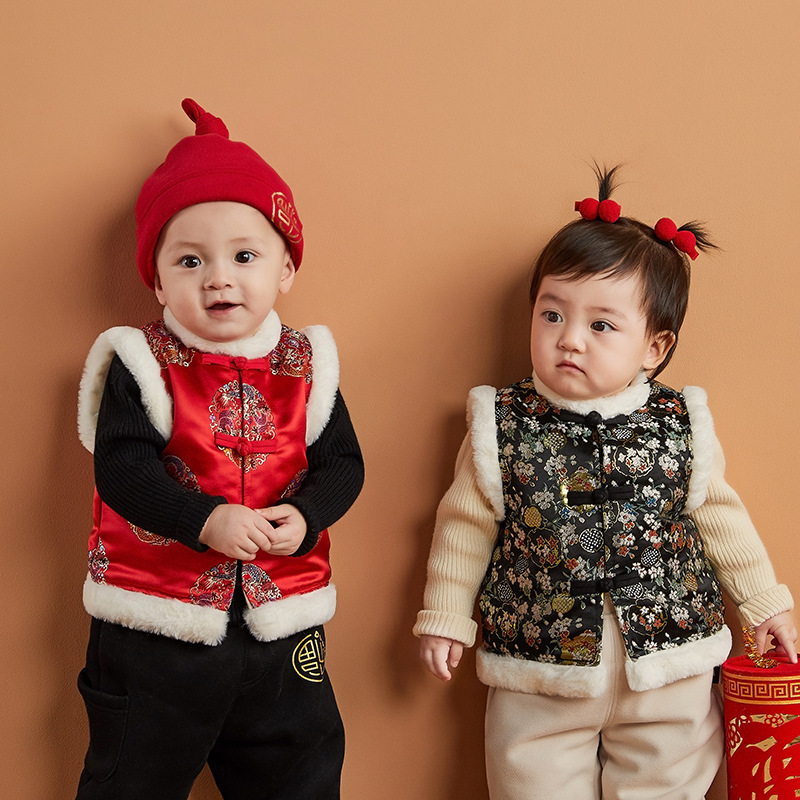 Dudu's Baby New Year Outfit Vest, Chinese Style Tang Suit for Boys, New Year Formal Vest, Children's Clothing