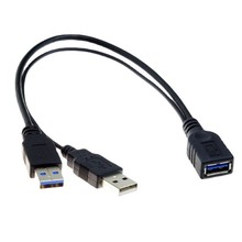 USB3.0母转2个USB公延长线双公头加强供电高速传输移动硬盘数据线