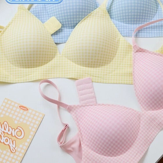 Sweet Plaid Seamless Beautiful Back Intimates Women's Summer Thin Women's Bra Small Breast Push-Up 2025 New Hot Style Bra