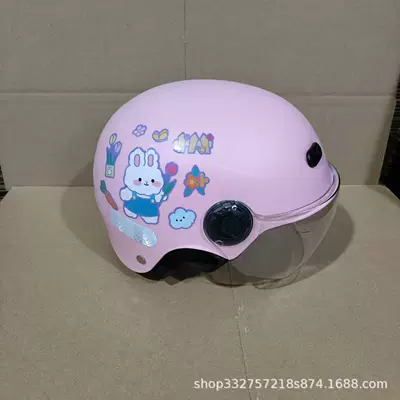 Motosiklet kaskı (dəbilqə) — New national standard 3C certification 1-6 - pink-strap-rabbit-transparent-mirror-3c-certified-1-6-years-old-j02