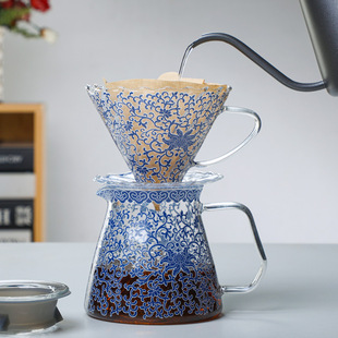 2024 new blue and white paper glass coffee pot hand pot suit drip V60 coffee leak sharing