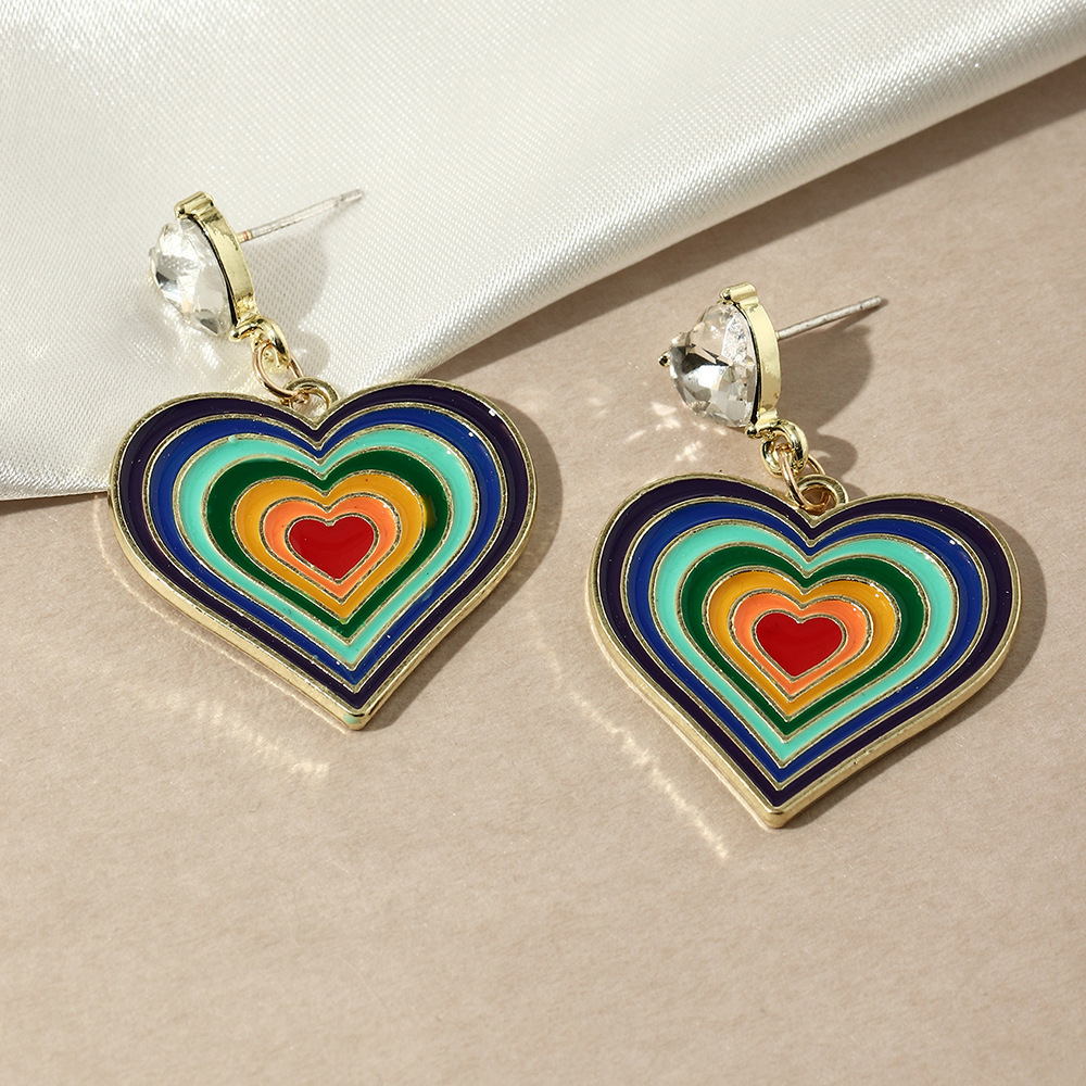 Rainbow love earrings retro alloy drop nectarine heart girl earringspicture6
