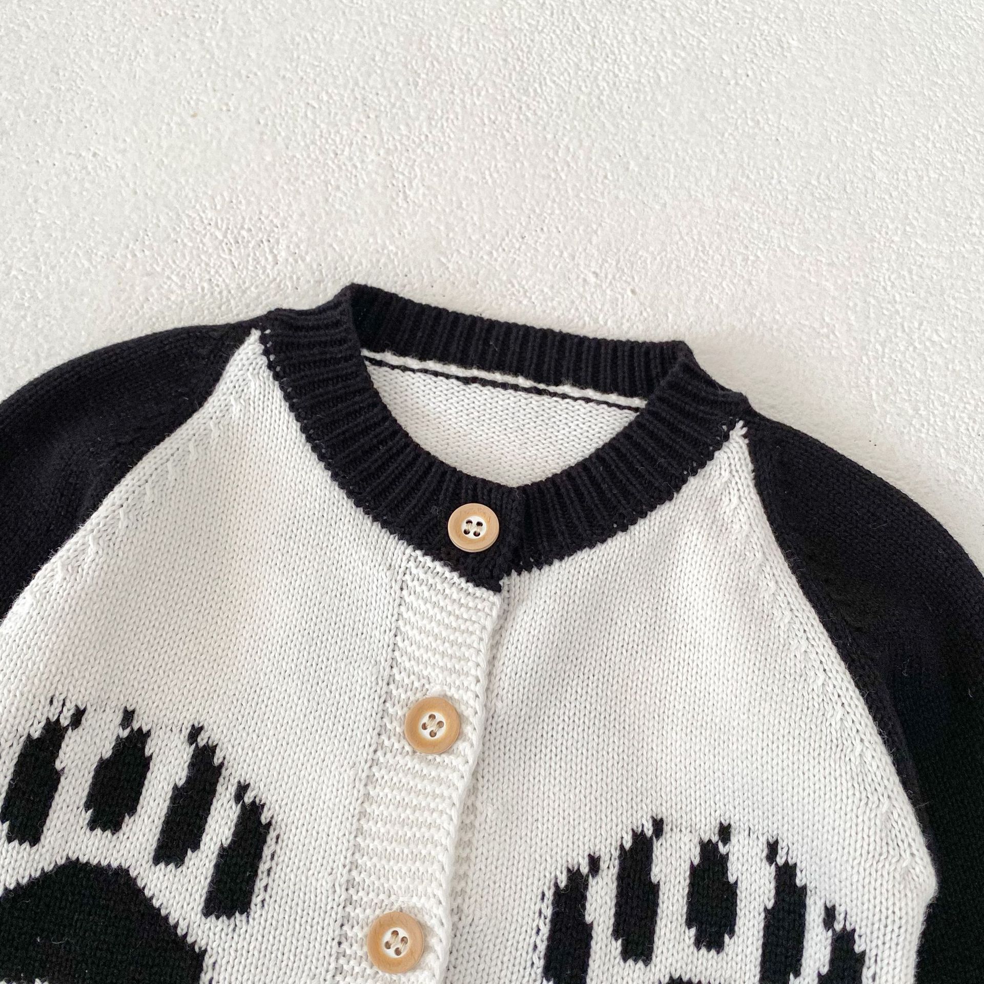 Baba kisgyermek őszi ruhák 2024 férfi és női baba pulóverek panda jacquard kötött hosszú ujjú felső szett_voghion.com