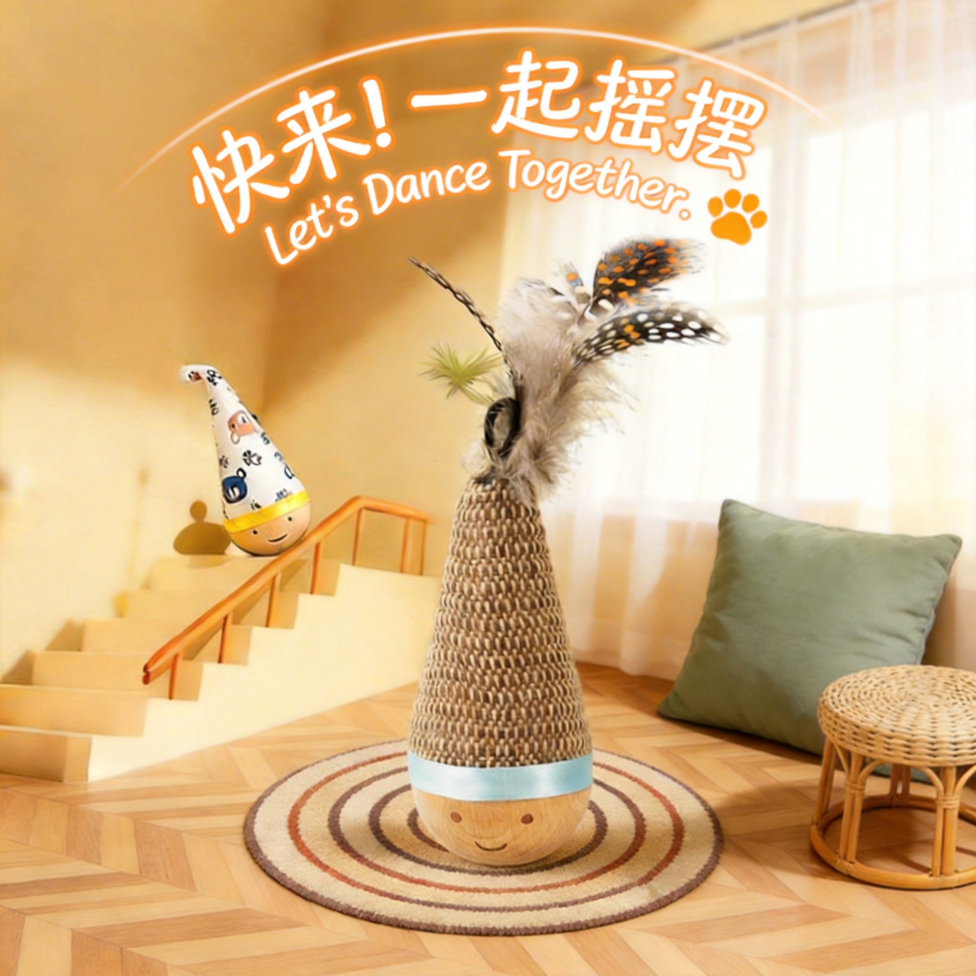 猫咪不倒翁猫玩具羽毛逗猫棒消耗体力自嗨解闷神器带铃铛猫咪用品