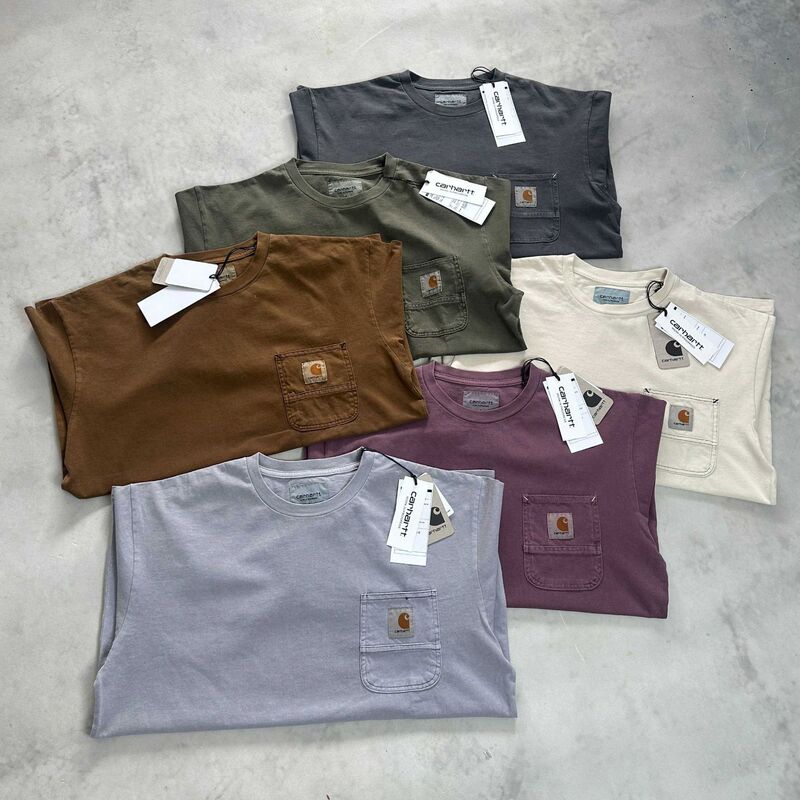 Car American Retro Style Washed Vintage Logo Label Stitched Pocket Special Dye Short-Sleeve T-Shirt Mountain Style Japanese Trend