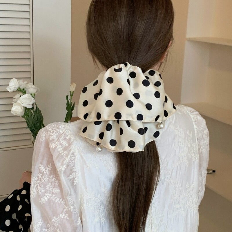 特大水玉模様のヘアゴム 2025 新しいサテンの高級韓国風ヘアゴムヘアボールヘアゴム|undefined